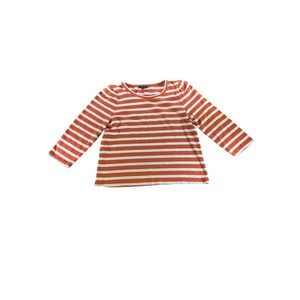 J. Crew Orange White‎ Striped Long Sleeve Crew Neck Top Women's Size M